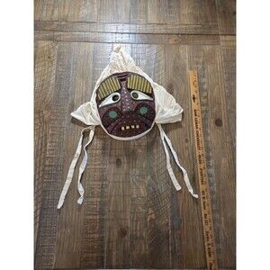 Vintage Korean Costume Wooden Mask with Hood, Nunggeumjeogi, Theater, Carved...